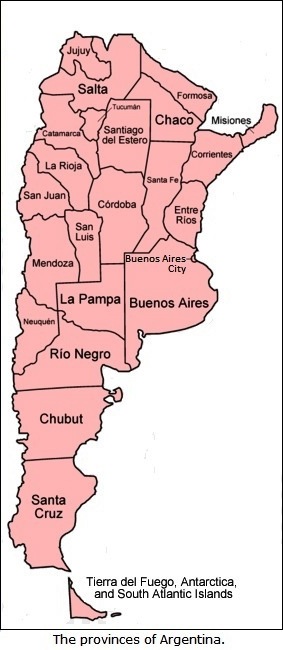 The provincies of Argentina.