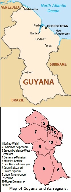 Map Of Guyana Showing The Ten Towns Guyana Gambling Casinos