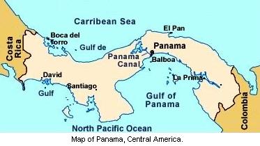 Map of Panama, Central America.