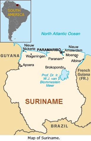 Map of Suriname.